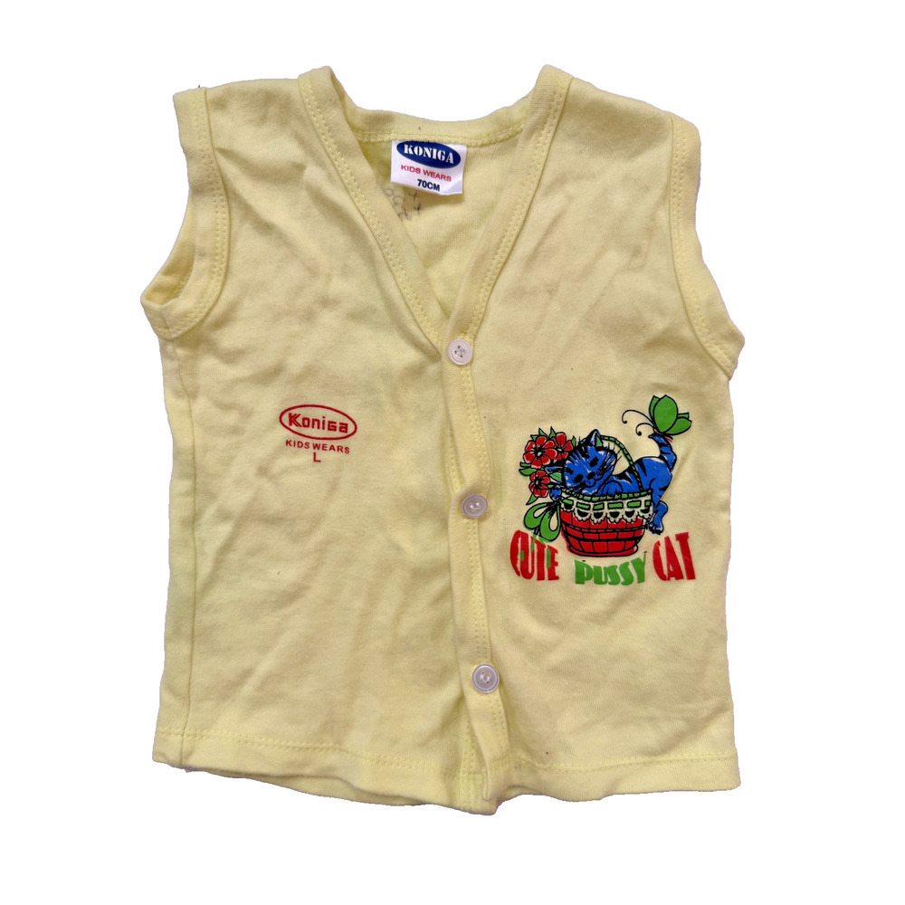 Koniga Kids Wears Vest‎ 70CM 6-9 Mos Yellow Cute Cat Print VINTAGE Baby